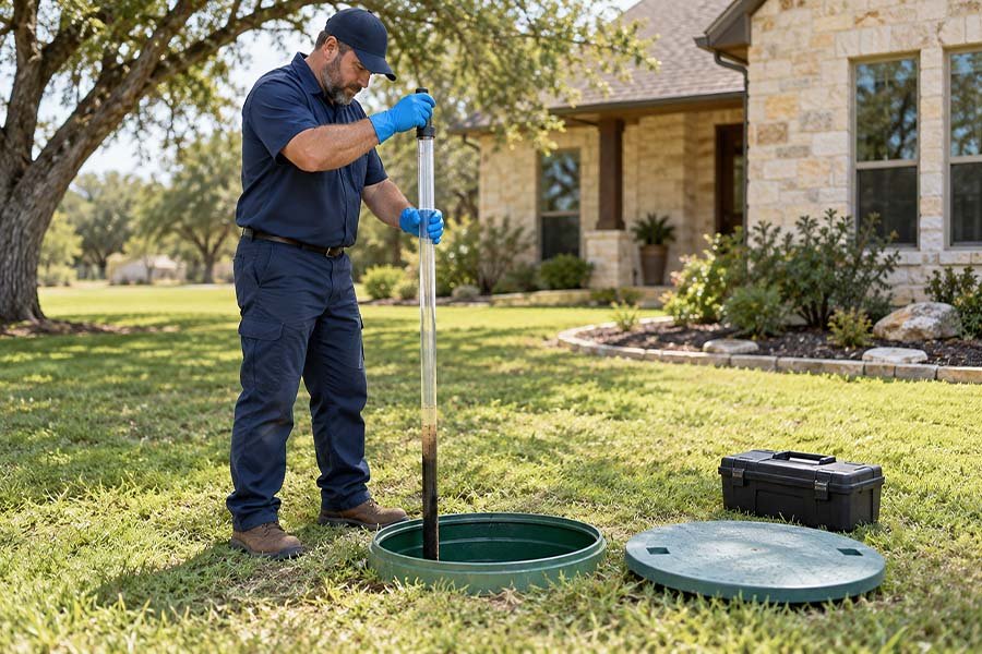 How Often Should a Family of 2 Pump a Septic Tank?
A calendar gives you a maintenance reminder, but the contents of the tank provide better evidence of whether pumping is actually needed.
During septic service, a professional can examine the sludge and scum layers inside the tank. EPA recommends pumping when the bottom of the scum layer is within 6 inches of the bottom of the outlet, when the top of the sludge layer is within 12 inches of the outlet, or when sludge and scum account for more than 25 percent of the liquid depth.
Keeping records is particularly useful for a two-person household.
Suppose your tank is inspected after several years and the solids level is still well within an acceptable range. That information can help establish a maintenance pattern for your specific property. If accumulation is faster than expected, you can plan the next service sooner.
This is more reliable than assuming every family of 2 needs exactly the same pumping interval.
If you do not know your tank's maintenance history, scheduling a professional septic inspection can help you understand its current condition.
Warning Signs Should Not Be Used as a Pumping Schedule
Slow drains, sewage odors, wastewater backups, or unusually wet areas around the drainfield should not be ignored. However, these symptoms do not automatically prove that the septic tank simply needs pumping.
A plumbing blockage, damaged component, drainfield problem, overloaded system, or other septic malfunction can produce similar symptoms.
If several fixtures are draining poorly or sewage is backing up into the home, the system should be professionally evaluated rather than assuming routine pumping alone will solve the problem.
Waiting for obvious symptoms is also not a good maintenance strategy. Routine inspection and pumping as needed can address solids accumulation before the system reaches that point.